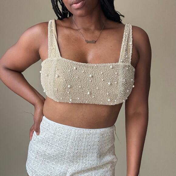 Sara Cristina Tops - Sara Cristina Gold Beaded Crop Top Size Medium
